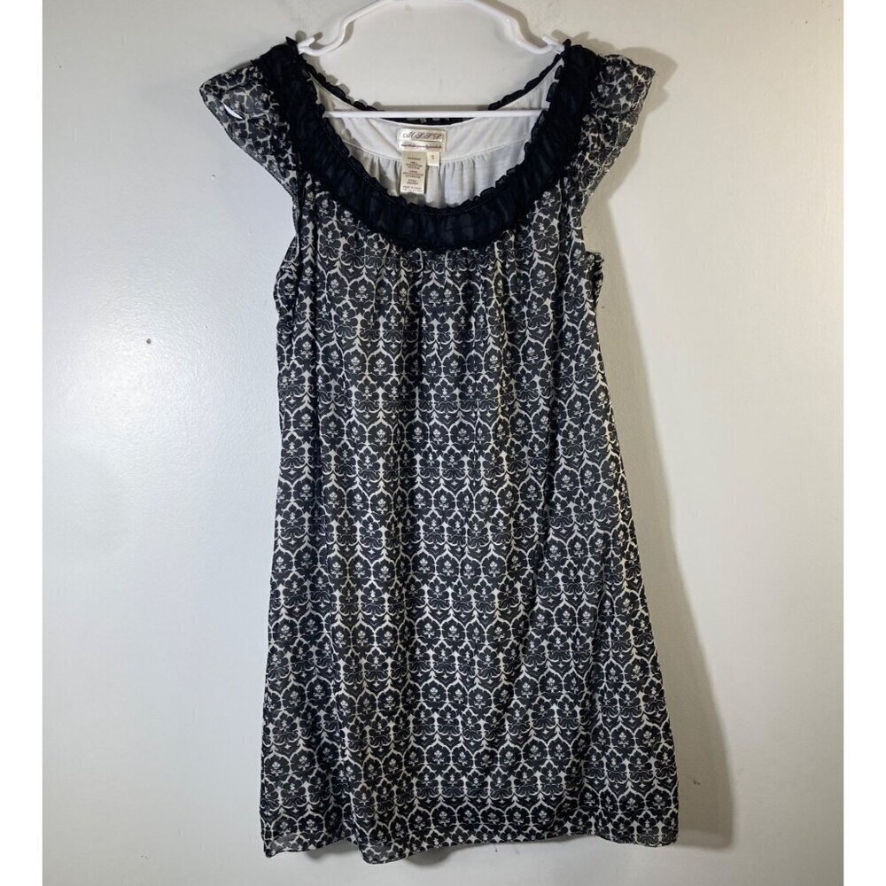 Womens Max Studio Cotton Silk Sleeveless Dress Ruffle Lined Black White S